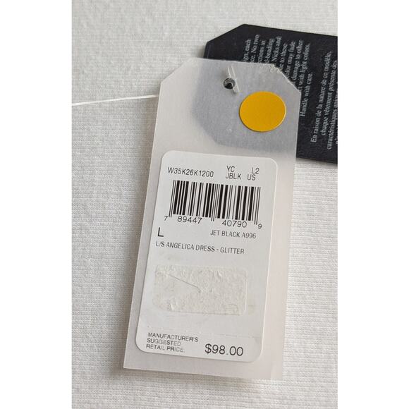 Guess NWT Black shimmer Wmns dress sz LBust36 Waist 30"knitWide V back Lined - Picture 6 of 13